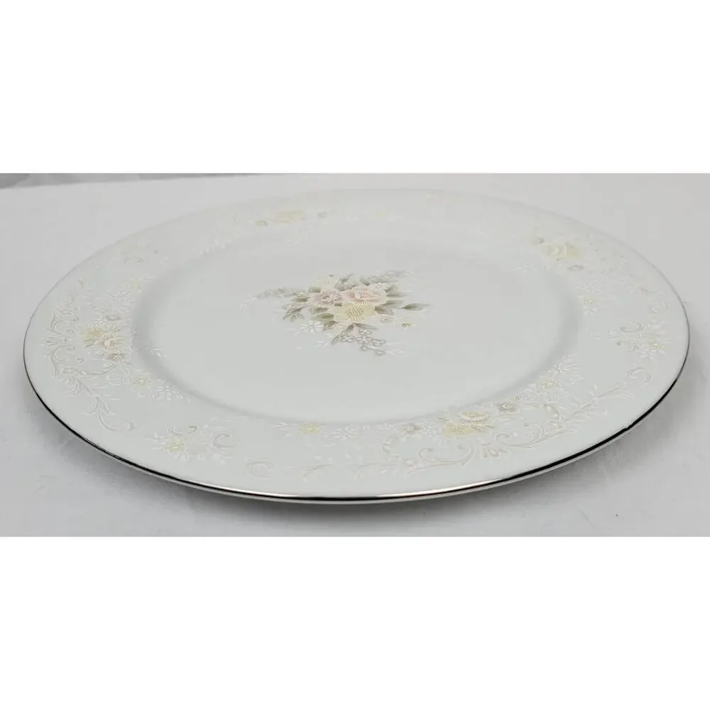 Crescent Fine China Jie Pai Dinner Plate Painted Golden Flowers and Accents